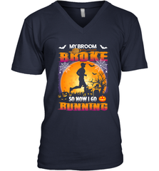 My Broom Broke So Now I Go Running T Shirt Funny Halloween Men's V-Neck Men's V-Neck - HHHstores