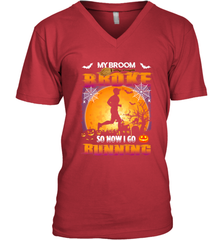 My Broom Broke So Now I Go Running T Shirt Funny Halloween Men's V-Neck Men's V-Neck - HHHstores