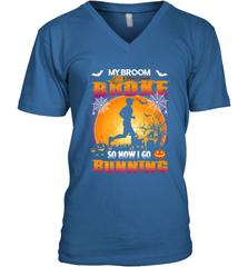 My Broom Broke So Now I Go Running T Shirt Funny Halloween Men's V-Neck Men's V-Neck - HHHstores