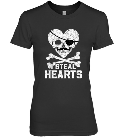 I Steal Hearts Valentine's Day Pirate Skull Art Graphics Women's Premium T-Shirt Women's Premium T-Shirt / Black / XS Women's Premium T-Shirt - HHHstores