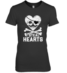 I Steal Hearts Valentine's Day Pirate Skull Art Graphics Women's Premium T-Shirt Women's Premium T-Shirt - HHHstores