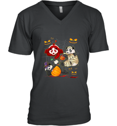 Panda Happy Halloween T shirt Cute Mummy Witch Pumpkin Men's V-Neck