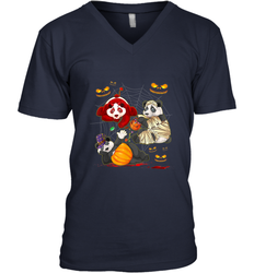 Panda Happy Halloween T shirt Cute Mummy Witch Pumpkin Men's V-Neck