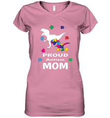 Proud Autism Mom T Rex Dinosaur Autism Awareness Women's V-Neck T-Shirt Women's V-Neck T-Shirt - HHHstores
