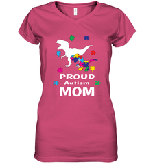 Proud Autism Mom T Rex Dinosaur Autism Awareness Women's V-Neck T-Shirt Women's V-Neck T-Shirt - HHHstores