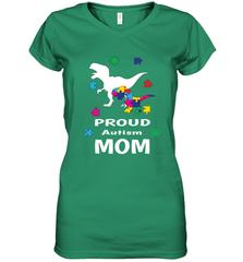 Proud Autism Mom T Rex Dinosaur Autism Awareness Women's V-Neck T-Shirt Women's V-Neck T-Shirt - HHHstores