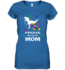 Proud Autism Mom T Rex Dinosaur Autism Awareness Women's V-Neck T-Shirt Women's V-Neck T-Shirt - HHHstores