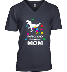 Proud Autism Mom T Rex Dinosaur Autism Awareness Men's V-Neck