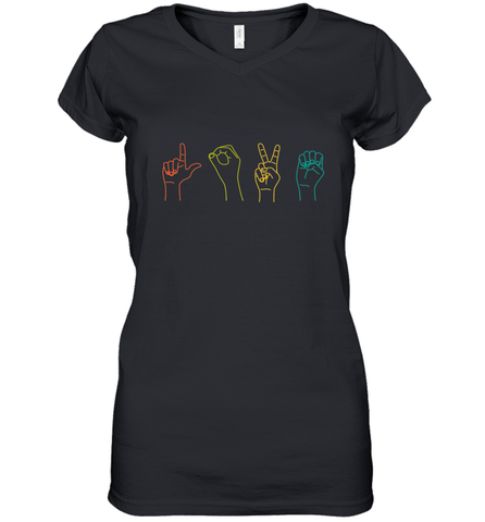 Love ASL Sign language Alphabet Valentines Day Gift idea Women's V-Neck T-Shirt Women's V-Neck T-Shirt / Black / S Women's V-Neck T-Shirt - HHHstores