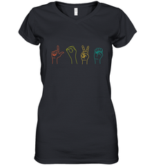 Love ASL Sign language Alphabet Valentines Day Gift idea Women's V-Neck T-Shirt Women's V-Neck T-Shirt - HHHstores