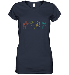 Love ASL Sign language Alphabet Valentines Day Gift idea Women's V-Neck T-Shirt Women's V-Neck T-Shirt - HHHstores