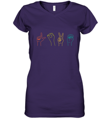 Love ASL Sign language Alphabet Valentines Day Gift idea Women's V-Neck T-Shirt Women's V-Neck T-Shirt - HHHstores