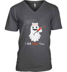 I will Poke You Halloween Funny Nurse Smiling Ghost Gift Men's V-Neck Men's V-Neck - HHHstores