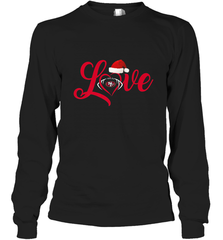 NFL San Francisco 49ers Logo Christmas Santa Hat Love Heart Football Team Long Sleeve T-Shirt Long Sleeve T-Shirt / Black / S Long Sleeve T-Shirt - HHHstores