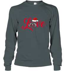 NFL San Francisco 49ers Logo Christmas Santa Hat Love Heart Football Team Long Sleeve T-Shirt Long Sleeve T-Shirt - HHHstores