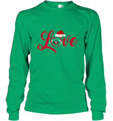 NFL San Francisco 49ers Logo Christmas Santa Hat Love Heart Football Team Long Sleeve T-Shirt Long Sleeve T-Shirt - HHHstores
