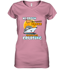 My broom broke so now i go cruising halloween witch Women's V-Neck T-Shirt Women's V-Neck T-Shirt - HHHstores