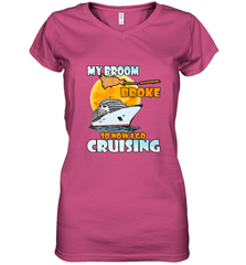 My broom broke so now i go cruising halloween witch Women's V-Neck T-Shirt Women's V-Neck T-Shirt - HHHstores