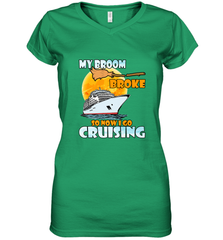 My broom broke so now i go cruising halloween witch Women's V-Neck T-Shirt Women's V-Neck T-Shirt - HHHstores