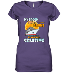 My broom broke so now i go cruising halloween witch Women's V-Neck T-Shirt Women's V-Neck T-Shirt - HHHstores