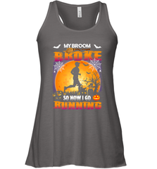 My Broom Broke So Now I Go Running T Shirt Funny Halloween Women's Racerback Tank Women's Racerback Tank - HHHstores