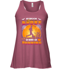 My Broom Broke So Now I Go Running T Shirt Funny Halloween Women's Racerback Tank Women's Racerback Tank - HHHstores