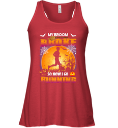 My Broom Broke So Now I Go Running T Shirt Funny Halloween Women's Racerback Tank