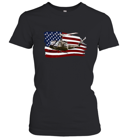 UH 1 UH1 Huey Helicopter T shirt American Flag usa Women's T-Shirt Women's T-Shirt / Black / XS Women's T-Shirt - HHHstores