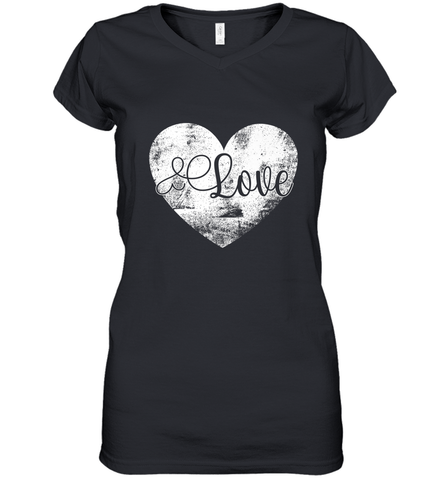 Love Valentines Day Heart Vintage Gift For Men Women Women's V-Neck T-Shirt Women's V-Neck T-Shirt / Black / S Women's V-Neck T-Shirt - HHHstores