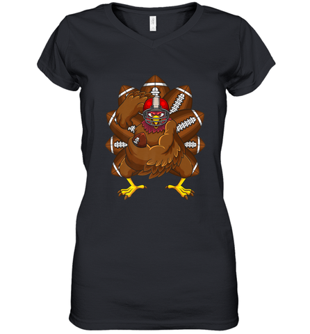 Cool Turkey Football Feathers Funny Thanksgiving Sports Women's V-Neck T-Shirt Women's V-Neck T-Shirt / Black / S Women's V-Neck T-Shirt - HHHstores