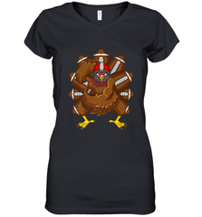 Cool Turkey Football Feathers Funny Thanksgiving Sports Women's V-Neck T-Shirt Women's V-Neck T-Shirt - HHHstores