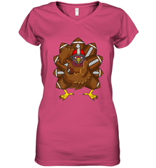 Cool Turkey Football Feathers Funny Thanksgiving Sports Women's V-Neck T-Shirt Women's V-Neck T-Shirt - HHHstores