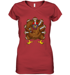 Cool Turkey Football Feathers Funny Thanksgiving Sports Women's V-Neck T-Shirt Women's V-Neck T-Shirt - HHHstores