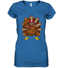 Cool Turkey Football Feathers Funny Thanksgiving Sports Women's V-Neck T-Shirt Women's V-Neck T-Shirt - HHHstores