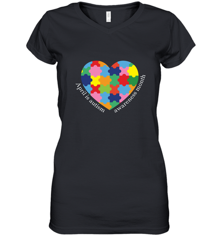 April is autism awareness month T shirt Women's V-Neck T-Shirt Women's V-Neck T-Shirt / Black / S Women's V-Neck T-Shirt - HHHstores