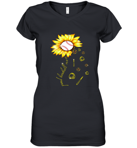 Baseball Proud Sunflower Women's V-Neck T-Shirt Women's V-Neck T-Shirt / Black / S Women's V-Neck T-Shirt - HHHstores