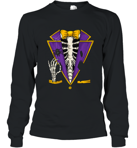 Skeleton Tuxedo Suit Halloween Costume Bones Long Sleeve T-Shirt Long Sleeve T-Shirt / Black / S Long Sleeve T-Shirt - HHHstores