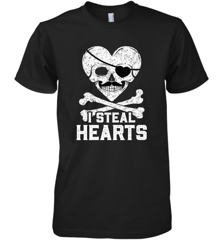 I Steal Hearts Valentine's Day Pirate Skull Art Graphics Men's Premium T-Shirt Men's Premium T-Shirt / Black / XS Men's Premium T-Shirt - HHHstores