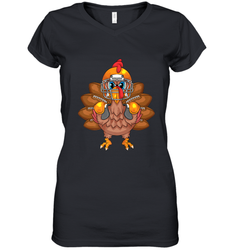 Cool Turkey Football Feathers Funny Thanksgiving Sports Gift Women's V-Neck T-Shirt