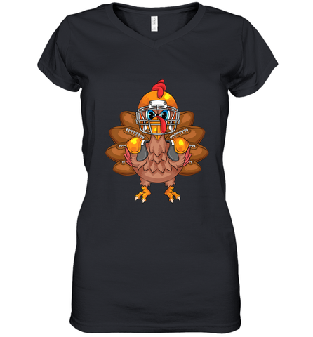 Cool Turkey Football Feathers Funny Thanksgiving Sports Gift Women's V-Neck T-Shirt Women's V-Neck T-Shirt / Black / S Women's V-Neck T-Shirt - HHHstores