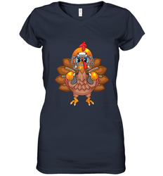 Cool Turkey Football Feathers Funny Thanksgiving Sports Gift Women's V-Neck T-Shirt