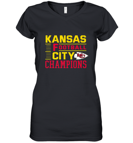 Kansas City Football Champions Vintage KC Distressed Gift Women's V-Neck T-Shirt Women's V-Neck T-Shirt / Black / S Women's V-Neck T-Shirt - HHHstores