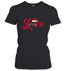 NFL Tampa Bay Buccaneers Logo Christmas Santa Hat Love Heart Football Team Women's T-Shirt Women's T-Shirt - HHHstores