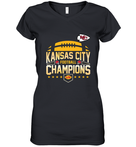 Kansas City Football _ The City Of Champions LIV Women's V-Neck T-Shirt Women's V-Neck T-Shirt / Black / S Women's V-Neck T-Shirt - HHHstores
