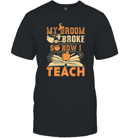 My Broom Broke So Now I Teach Funny Halloween Teacher Gift Men's T-Shirt Men's T-Shirt / Black / S Men's T-Shirt - HHHstores