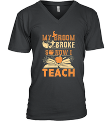 My Broom Broke So Now I Teach Funny Halloween Teacher Gift Men's V-Neck Men's V-Neck - HHHstores