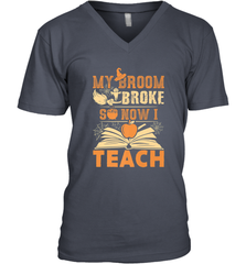 My Broom Broke So Now I Teach Funny Halloween Teacher Gift Men's V-Neck Men's V-Neck - HHHstores