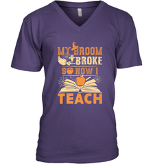My Broom Broke So Now I Teach Funny Halloween Teacher Gift Men's V-Neck Men's V-Neck - HHHstores