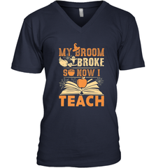 My Broom Broke So Now I Teach Funny Halloween Teacher Gift Men's V-Neck Men's V-Neck - HHHstores