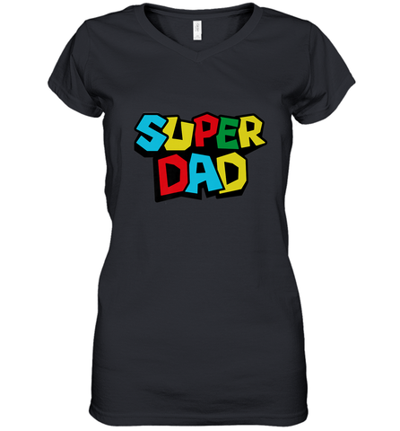 Super Dad like a Mario's classic bros vintage and classic Women's V-Neck T-Shirt Women's V-Neck T-Shirt / Black / S Women's V-Neck T-Shirt - HHHstores